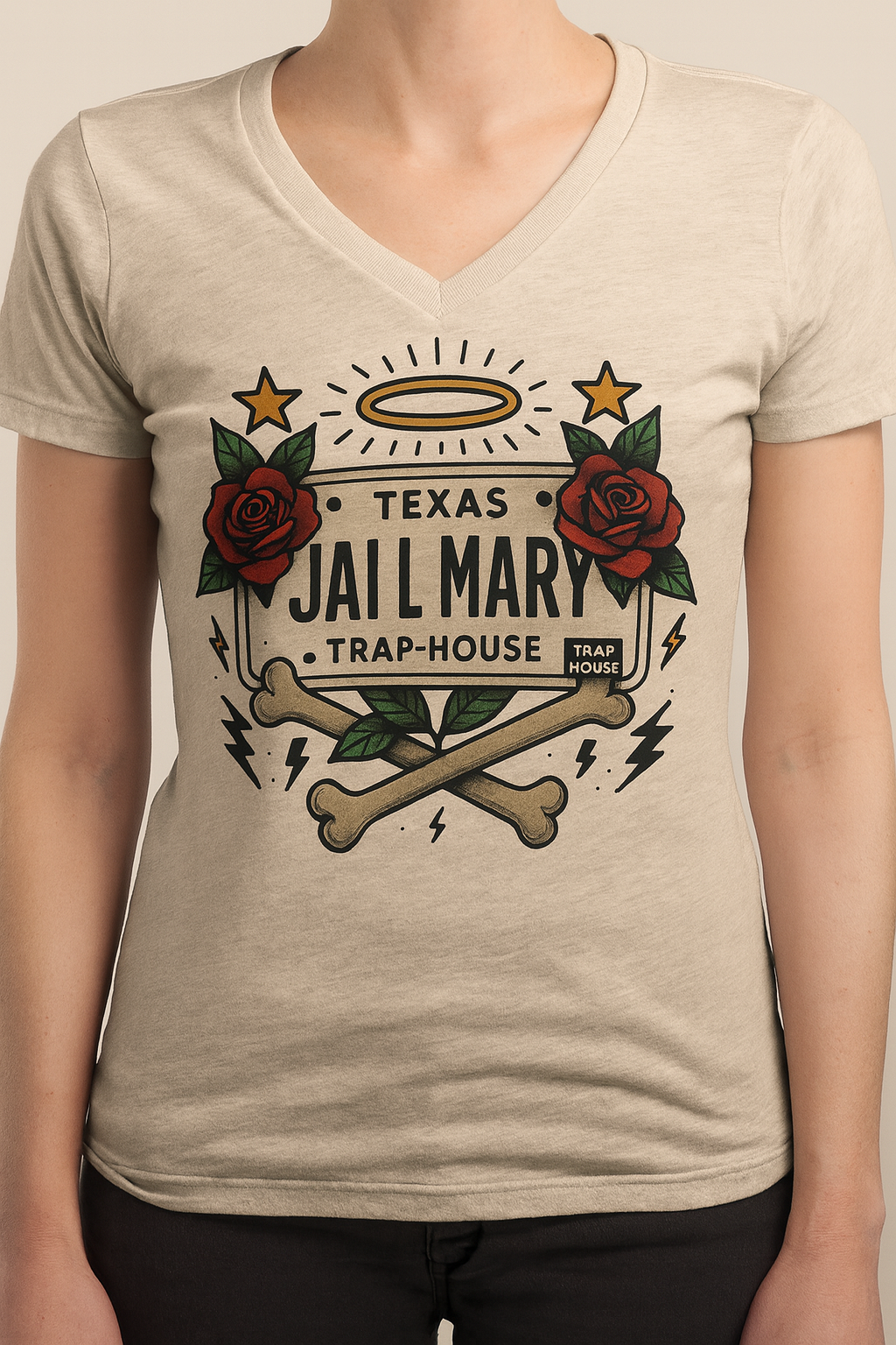 Texas Jail Mary – Trap House V-Neck Tee