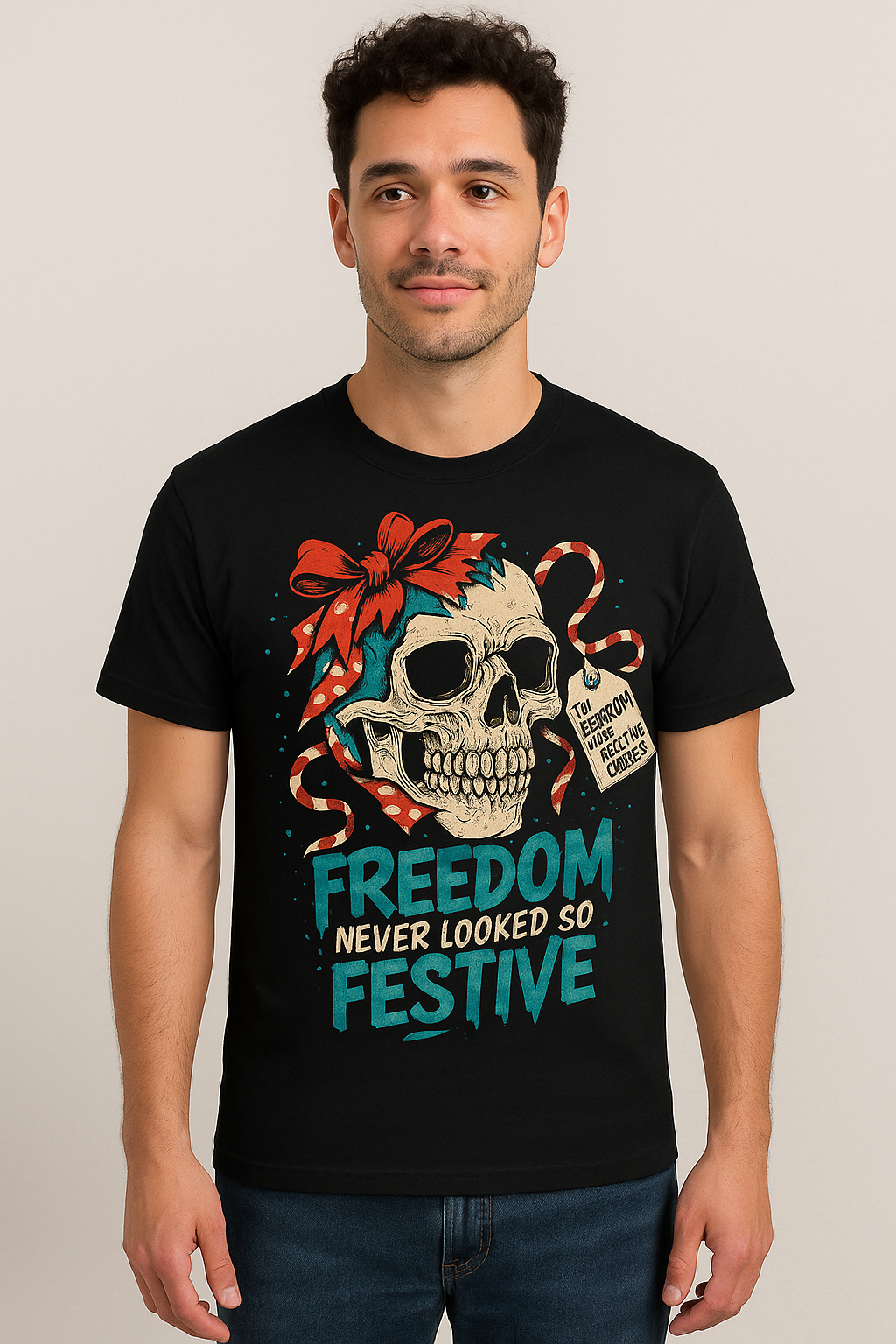 🎄 Freedom Never Looked So Festive — Holiday Skull Tee