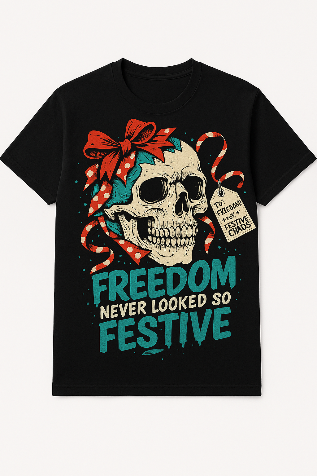 🎄 Freedom Never Looked So Festive — Holiday Skull Tee