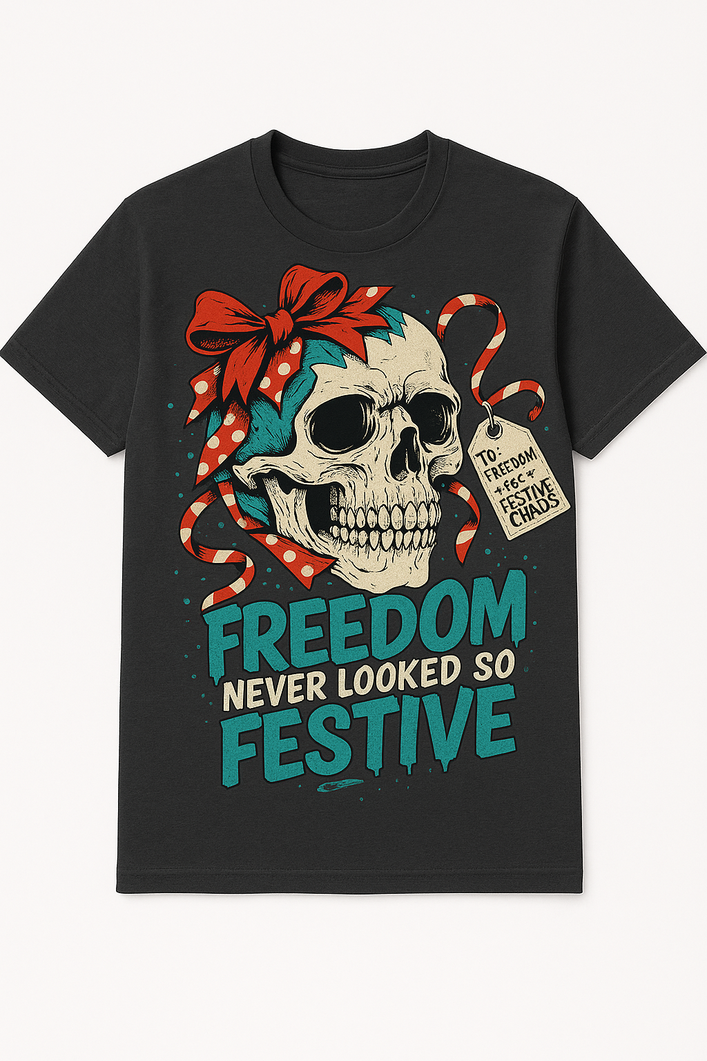 🎄 Freedom Never Looked So Festive — Holiday Skull Tee