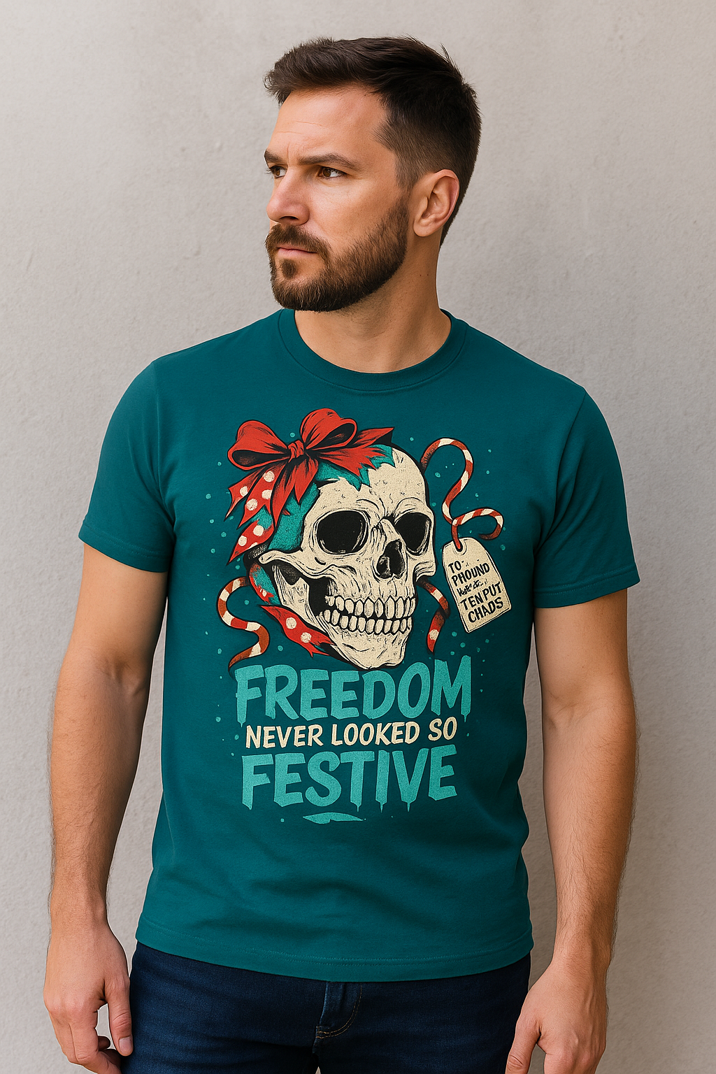 🎄 Freedom Never Looked So Festive — Holiday Skull Tee