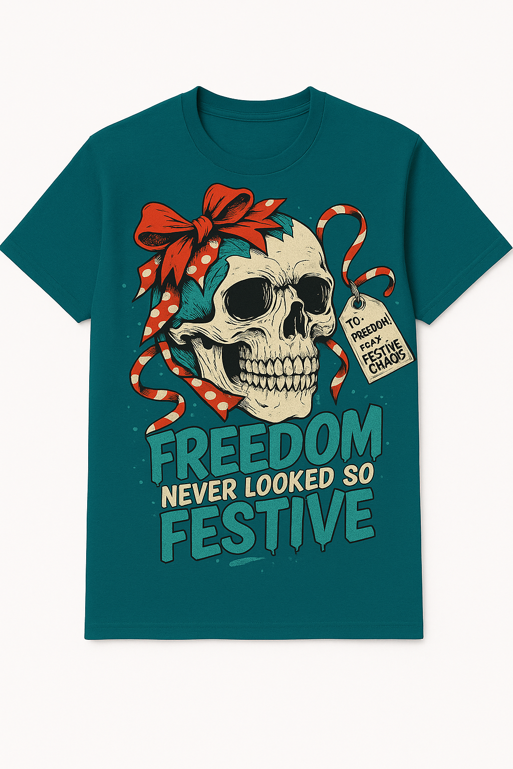 🎄 Freedom Never Looked So Festive — Holiday Skull Tee