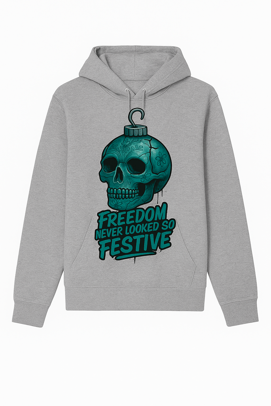 🎄 Freedom Never Looked So Festive — Hoodie (Teal Skull Ornament)