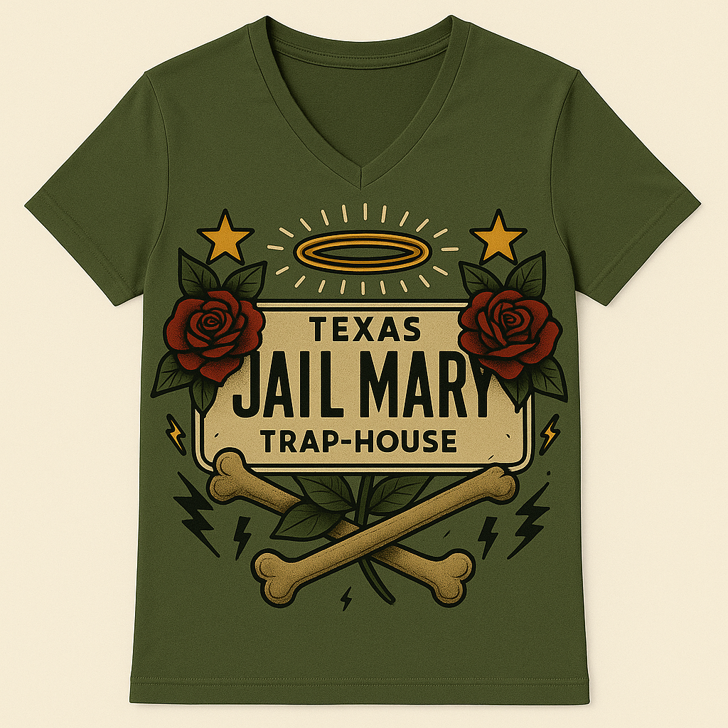 Texas Jail Mary – Trap House V-Neck Tee