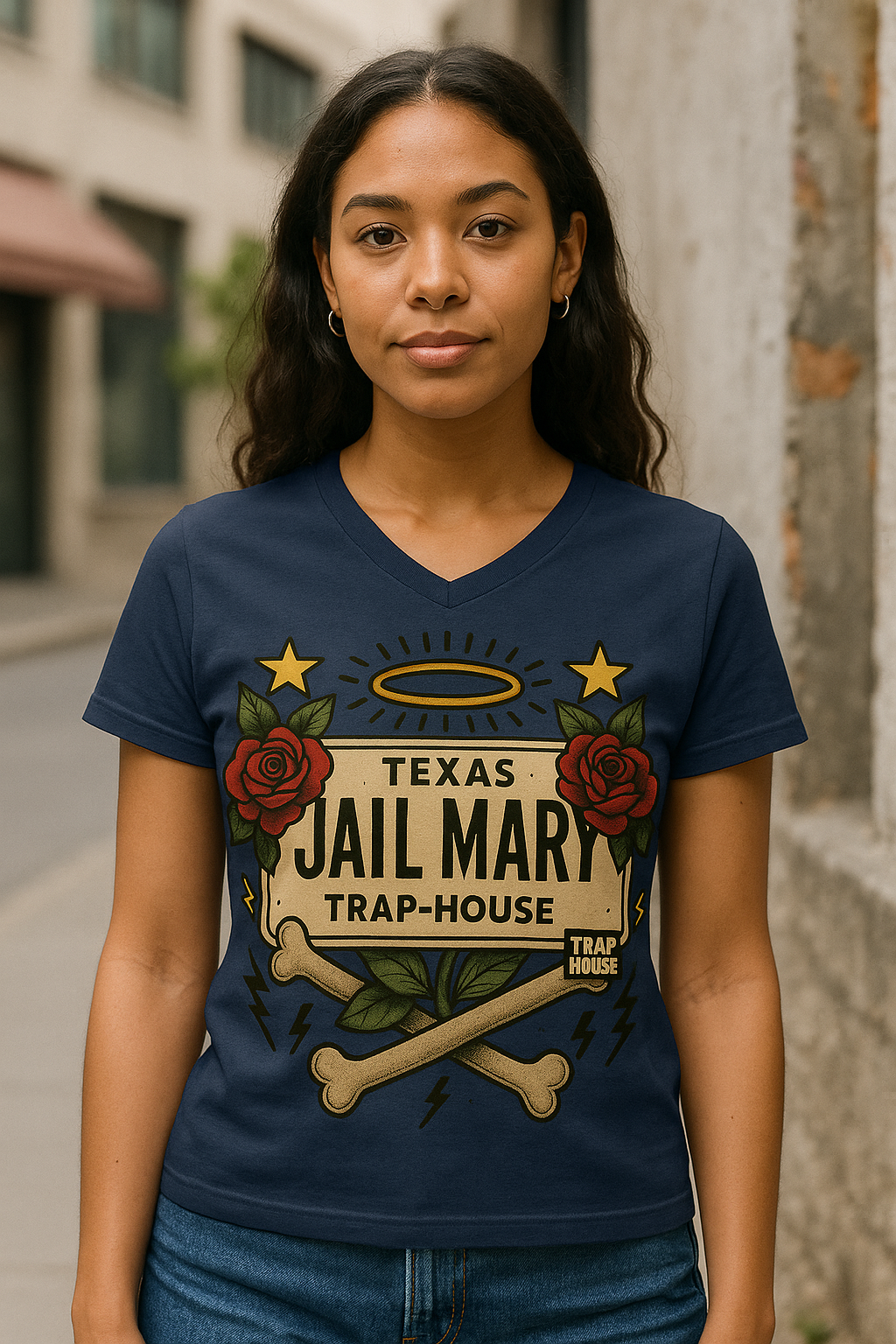 Texas Jail Mary – Trap House V-Neck Tee