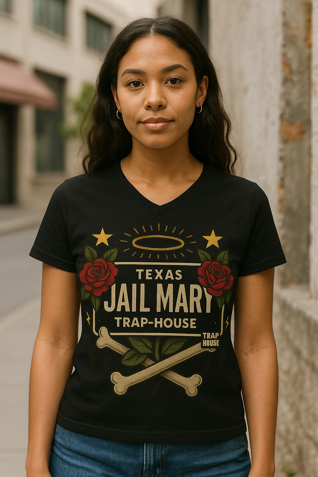 Texas Jail Mary – Trap House V-Neck Tee